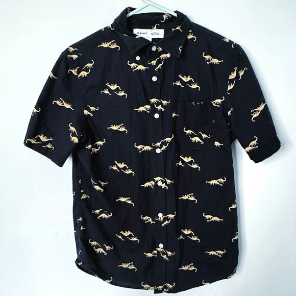 Small Brachiosaurus Dinosaur Black Button Down Shirt Old Navy - Picture 2 of 7